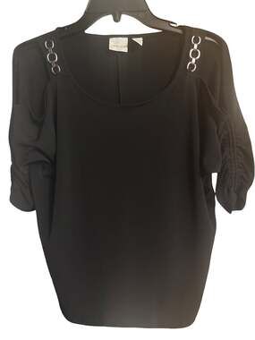Chico's Black Cold Shoulder Top with Silver Ring Detail Size 0